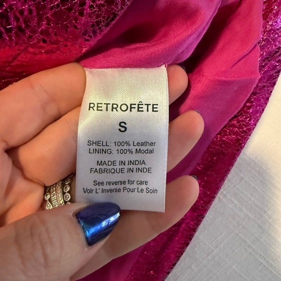NWT Retrofete Solar Leather Skirt in Metallic Fuchsia Pink Mini Size Small - Picture 9 of 9